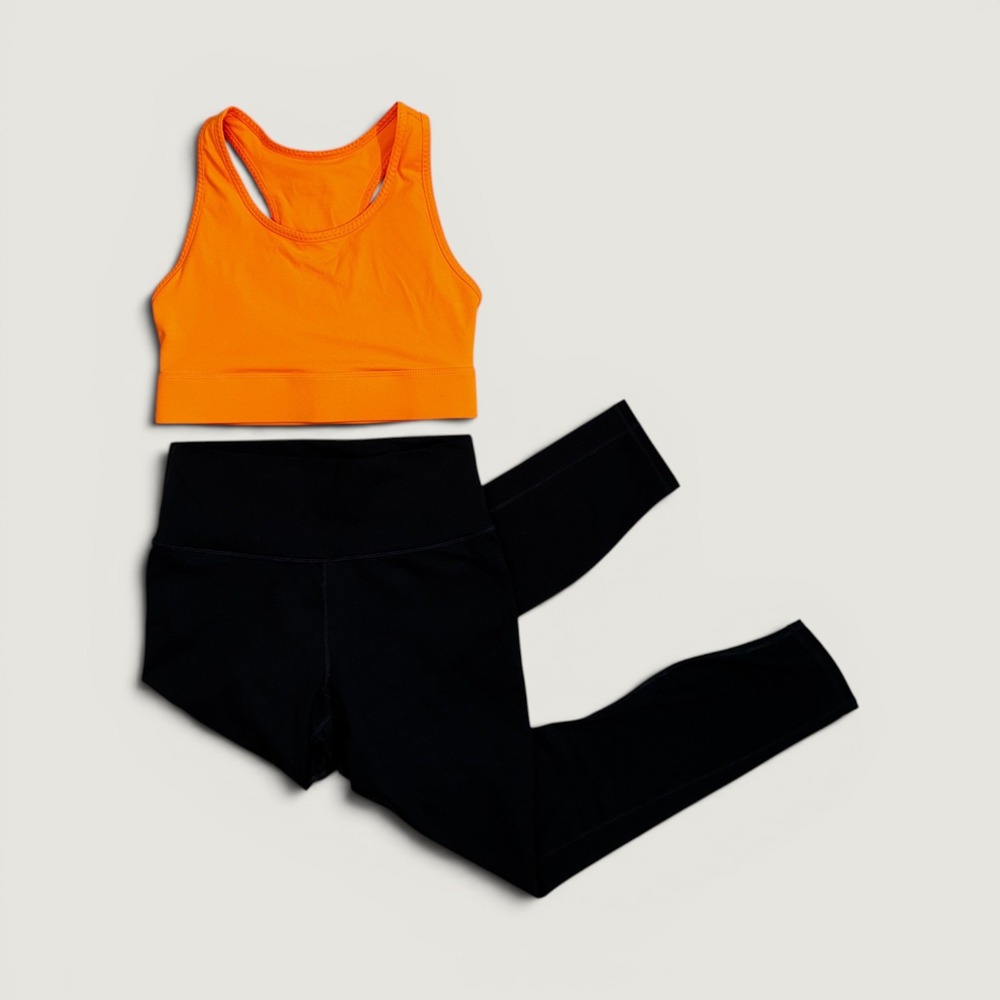 Fabletics Bundle Activewear‎ Set Women S Orange Black Excellent Leggings Bra